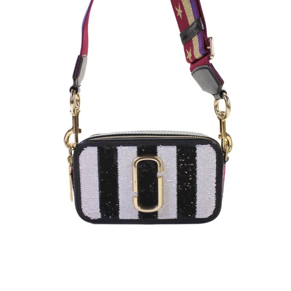 Marc Jacobs Womens Embellished Leather Snapshot Shoulder Bag Black